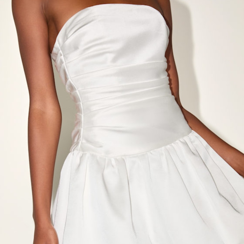 Lulus Stately Stunner White Drop Waist Bubble-hem Mini Dress - Size M